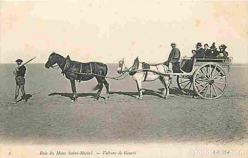 Cartoline: France - 50 - Mont Saint Michel - Baie du Mont Saint Michel - Voiture de Genets - Anim&eacute;e - Chevaux -