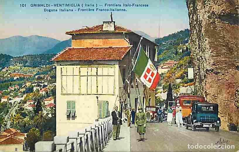 Postales: Italie - Grimaldi - Ventimiglia - Fronti&egrave;re Italo-Fran&ccedil;aise - Anim&eacute;e - Coloris&eacute;e - Douanes - Douanie
