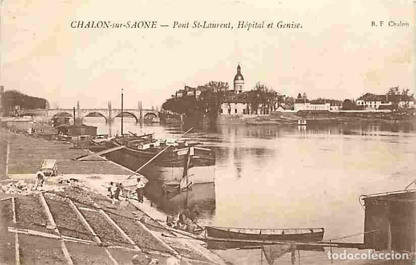 Postales: France - 71 - Chalon sur Saone - Pont St Laurent - Hopital et Genise - Anim&eacute;e - Bateaux - P&eacute;niche -