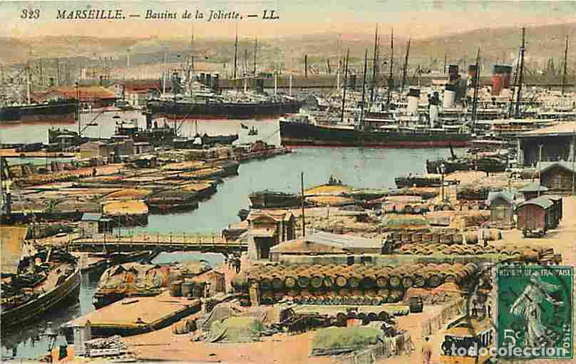Postales: France - 13 - Marseille - Bassins de la Joliette - Anim&eacute;e - Coloris&eacute;e - Bateaux - Etat froissures vi