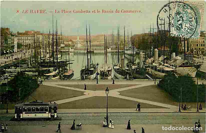 Cartes Postales: France - 76 - Le Havre - La Place Gambetta et le Bassin du Commerce - Anim&eacute;e - Tramway - Coloris&eacute;e -