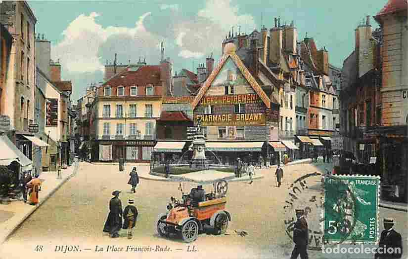 Cartes Postales: France - 21 - Dijon - La Place Fran&ccedil;ois Rude - Anim&eacute;e - Coloris&eacute;e - Automobiles - CPA - Oblit&eacute;ration