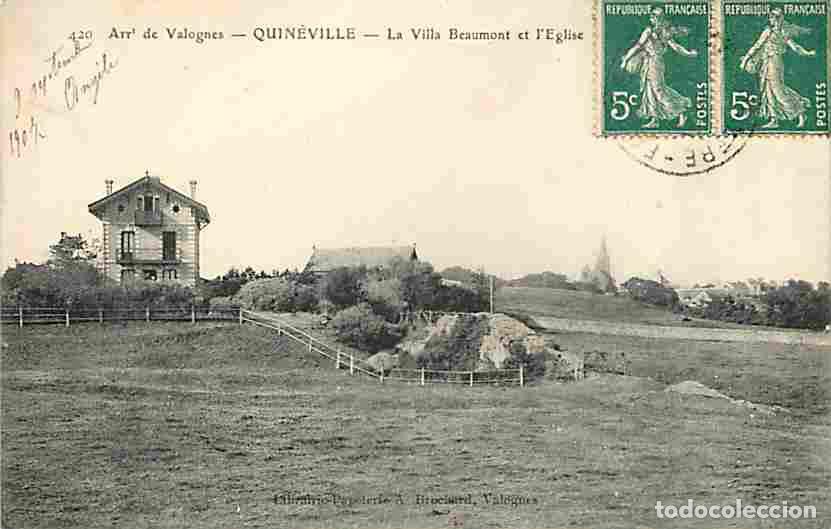 Postcards: France - 50 - Quin&eacute;ville - La Villa Beaumont et l'Eglise - Correspondance - CPA - Oblit&eacute;ration ronde
