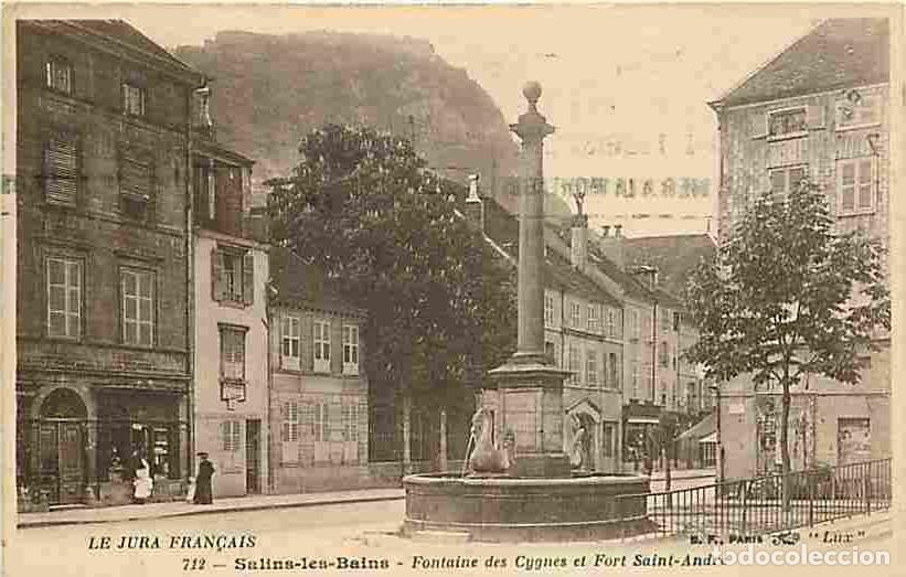 Postkarten: France - 39 - Salins les Bains - Fontaine des Cygnes et Fort Saint Andr&eacute; - Anim&eacute;e - CPA - Oblit&eacute;rati