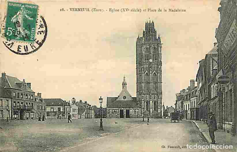Postales: France - 27 - Verneuil - Eglise et Place de la Madeleine - Anim&eacute;e - CPA - Voir Scans Recto-Verso