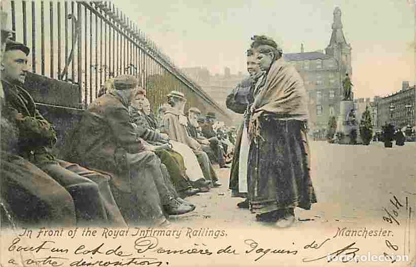 Cartoline: Royaume Uni - Manchester - In front of the Royal Infirmary Railings - Anim&eacute;e - Coloris&eacute;e - Oblit&eacute;rat
