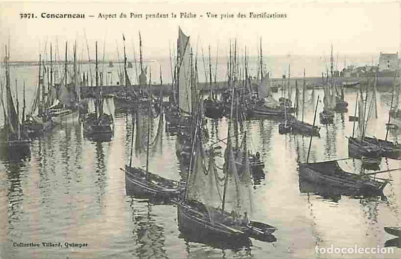 Cartoline: France - 29 - Concarneau - Aspect du Port pendant la Peche - Vue prise des Fortifications - Anim&eacute;e -