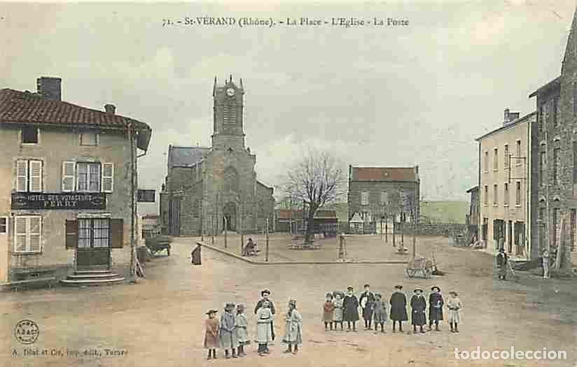 Postkarten: France - 69 - Saint V&eacute;rand - La Place - L'Eglise - La Poste - Anim&eacute;e - Coloris&eacute;e - CPA - Voir Scans