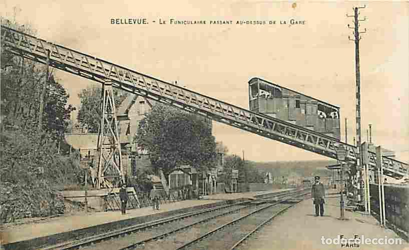 Postkarten: France - 92 - Meudon - Bellevue - Le Funiculaire passant au dessus de la Gare - Anim&eacute;e - Trains - CP