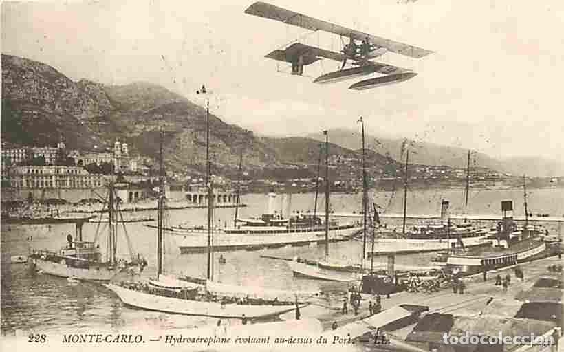 Postais: Monaco - Monte Carlo - Hydroa&eacute;roplane &eacute;voluant au dessus du Port - Anim&eacute;e - Avions - Bateaux - CPA -