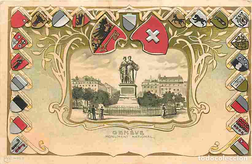 Postais: Suisse - Gen&egrave;ve - Monument National - Coloris&eacute;e - Emblemes - Blasons - CPA - Voir Scans Recto-Verso
