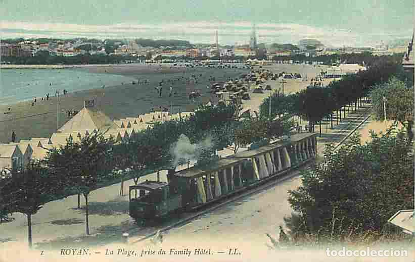 Cartes Postales: France - 17 - Royan - La Plage prise du Family Hotel - Anim&eacute;e - Coloris&eacute;e - Train - Superbe Oblit&eacute;ra