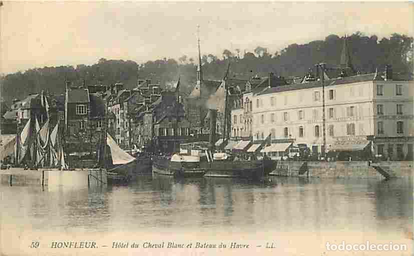 Postais: France - 14 - Honfleur - Hotel du Cheval Blanc et Bateau du Havre - Anim&eacute;e - CPA - Voir Scans Recto-