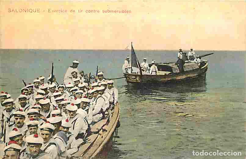 Postkarten: Gr&egrave;ce - Salonique - Exercice de tir contre submersibles - Anim&eacute;e - Coloris&eacute;e - Militaria - CPA - Voi