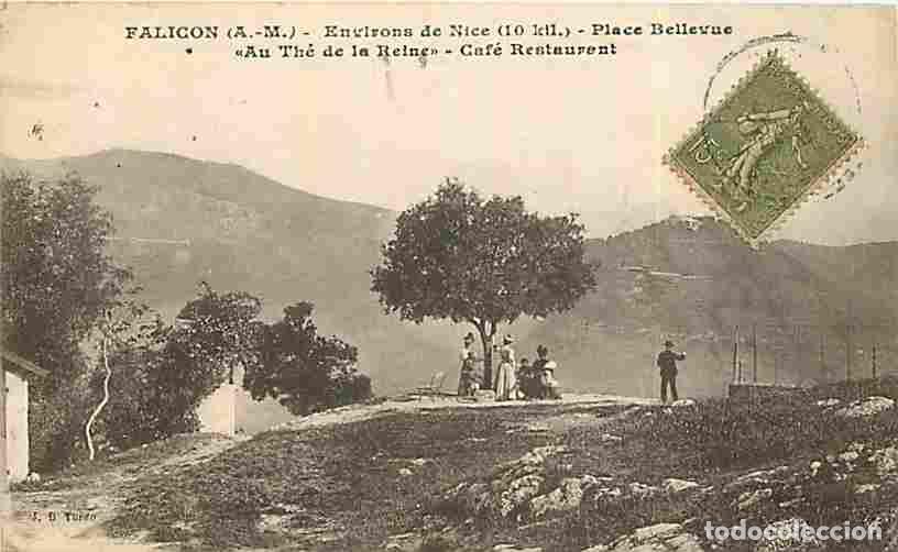 Postales: France - 06 - Falicon - Environs de Nice - Place Bellevue - Au Th&eacute; de la Reine - Caf&eacute;-Restaurant - A