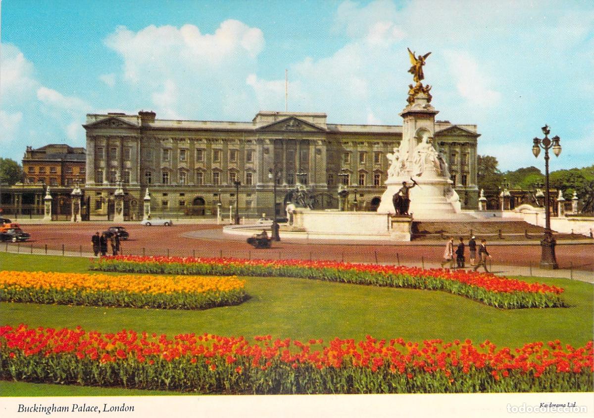 Cartes Postales: Postal Palacio de Buckingham Londres, Monumento a Victoria y Jardines