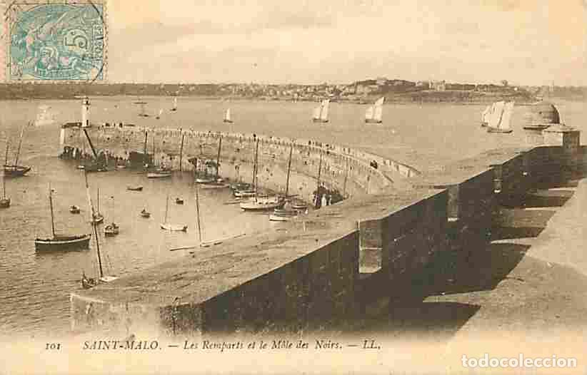 Postales: France - 35 - Saint Malo - Les Remparts et le Mole des Noirs - Anim&eacute;e - Bateaux - Phare - Voyag&eacute;e en