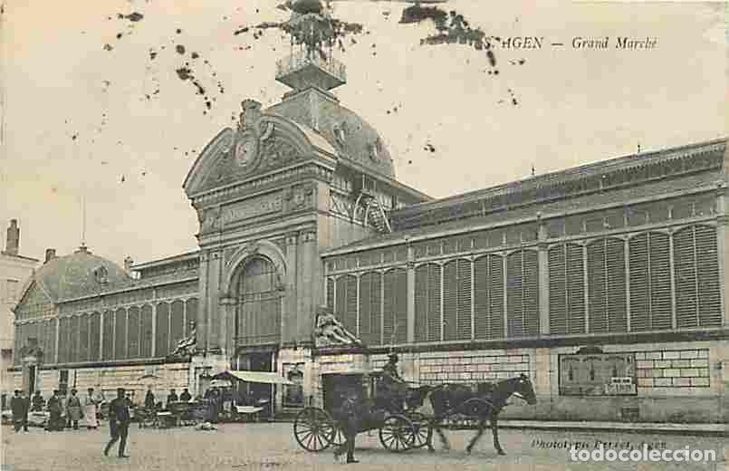 Cartes Postales: France - 47 - Agen - Grand March&eacute; - Anim&eacute;e - Attelage de Chevaux - Oblit&eacute;ration ronde de 1918 - CPA