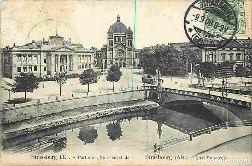 Cartoline: France - 67 - Strasbourg - Quai Sturmeck - Anim&eacute;e - Tramway - Oblit&eacute;ration ronde de 1908 - Carte all