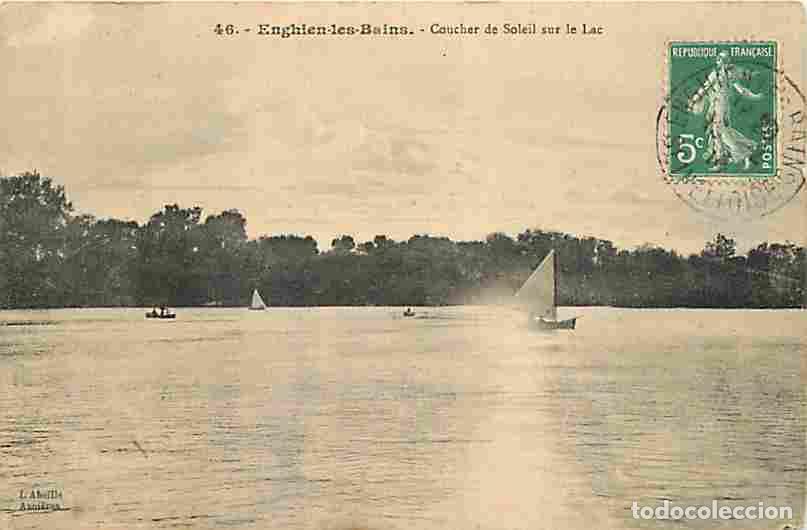 Postales: France - 95 - Enghien les Bains - Coucher de Soleil sur le Lac - Anim&eacute;e - Voiles - Oblit&eacute;ration rond