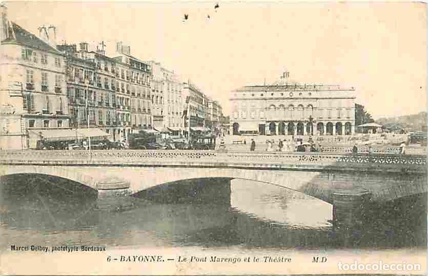 Postkarten: France - 64 - Bayonne - Le Pont Marengo et le Th&eacute;atre - Anim&eacute;e - Oblit&eacute;ration ronde de 1909 - Corres