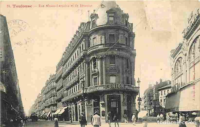 Postkarten: France - 31 - Toulouse - Rue Alsace-Lorraine et de R&eacute;musat - Anim&eacute;e - Commerces - Ombrelle - Attelag