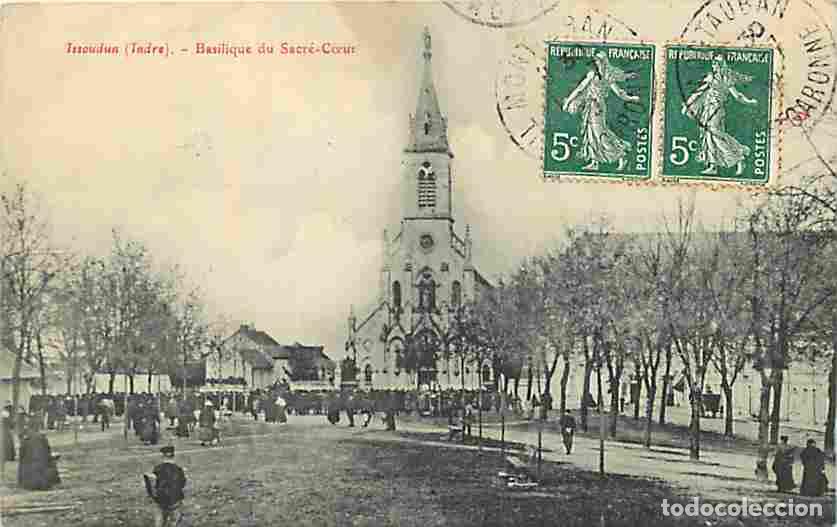 Postales: France - 36 - Issoudun - Basilique du Sacr&eacute; Coeur - Anim&eacute;e - Oblit&eacute;ration ronde de 1909 - Correspond