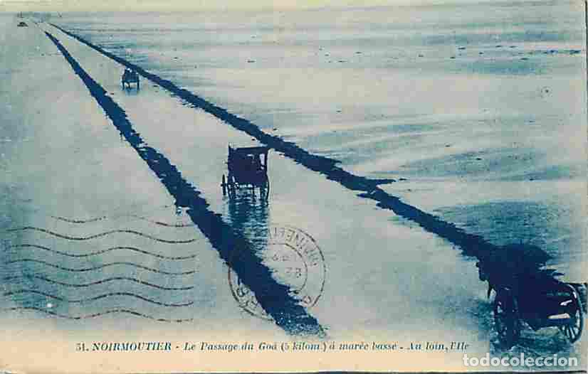 Postais: France - 85 - Ile de Noirmoutier - Le Passage du Goa &agrave; mar&eacute;e basse - Au loin l'Ile - Anim&eacute;e - Attela