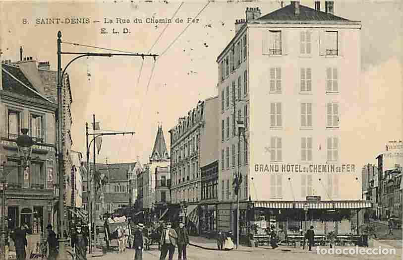 Postkarten: France - 93 - Saint Denis - La Rue du Chemin de Fer - Anim&eacute;e - Commerces - Hotel - Oblit&eacute;ration rond