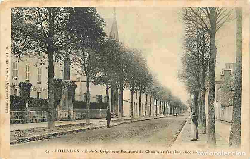 Postcards: France - 45 - Pithiviers - Ecole Saint Gr&eacute;goire et Boulevard du Chemin de Fer - Anim&eacute;e - Oblit&eacute;ratio