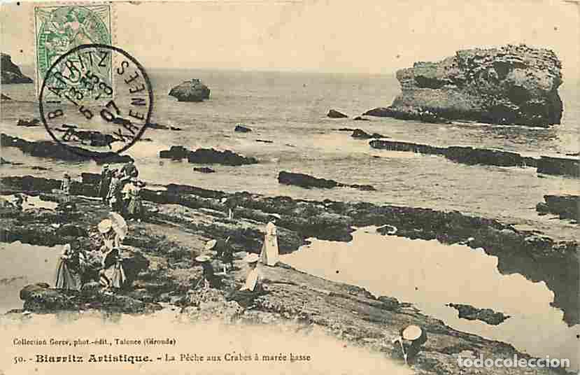 Postcards: France - 64 - Biarritz - La Peche aux Crabes &agrave; mar&eacute;e basse - Anim&eacute;e - Oblit&eacute;ration ronde de 1907 - C