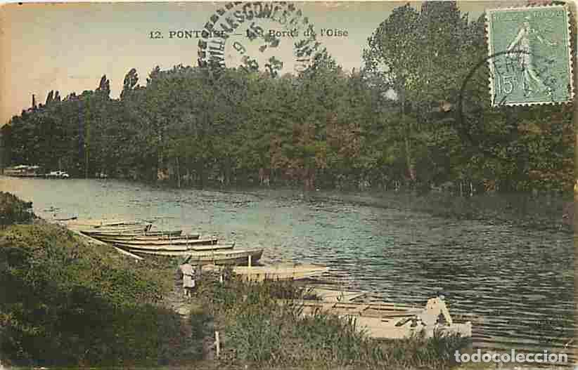 Postcards: France - 95 - Pontoise - Les bords de l'Oise - Anim&eacute;e - Coloris&eacute;e - Oblit&eacute;ration ronde de 1923 - CPA