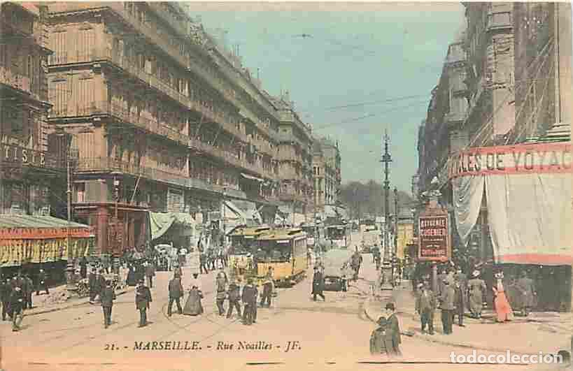 Postcards: France - 13 - Marseille - Rue Noailles - Anim&eacute;e - Coloris&eacute;e - Tramway - Automobiles - Commerces - Co