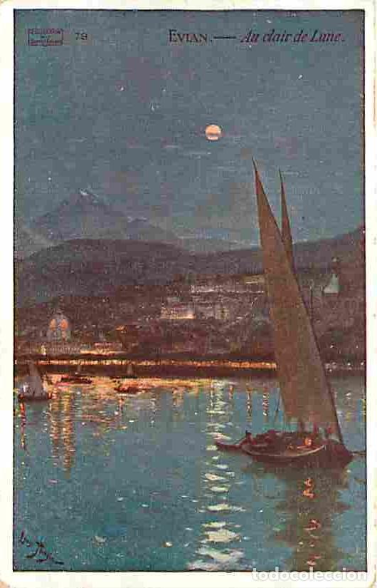 Postkarten: France - 74 - Evian les Bains - Au clair de lune - Bateaux - Coloris&eacute;e - CPA - Voir Scans Recto-Vers