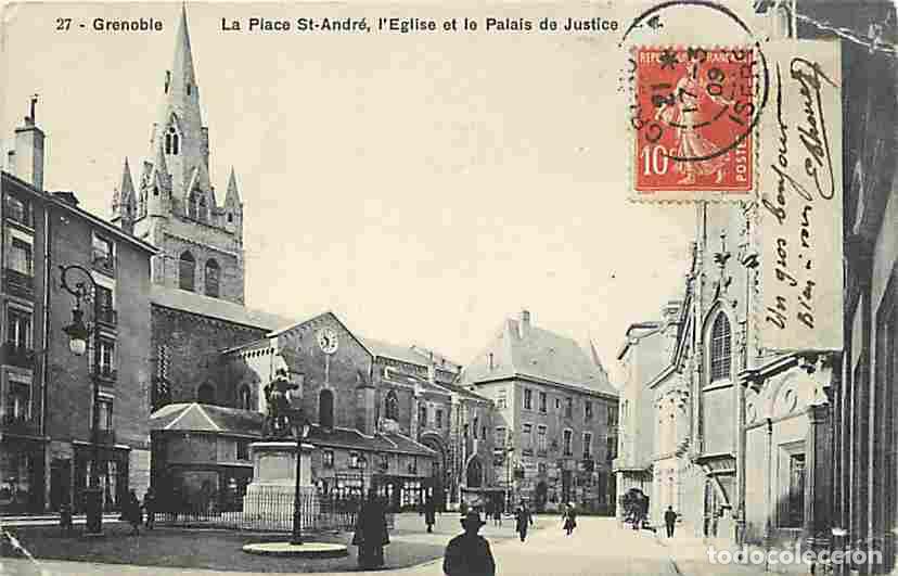 Postais: France - 38 - Grenoble - La Place Saint Andr&eacute; - L'Eglise et le Palais de Justice - Anim&eacute;e - Oblit&eacute;ra