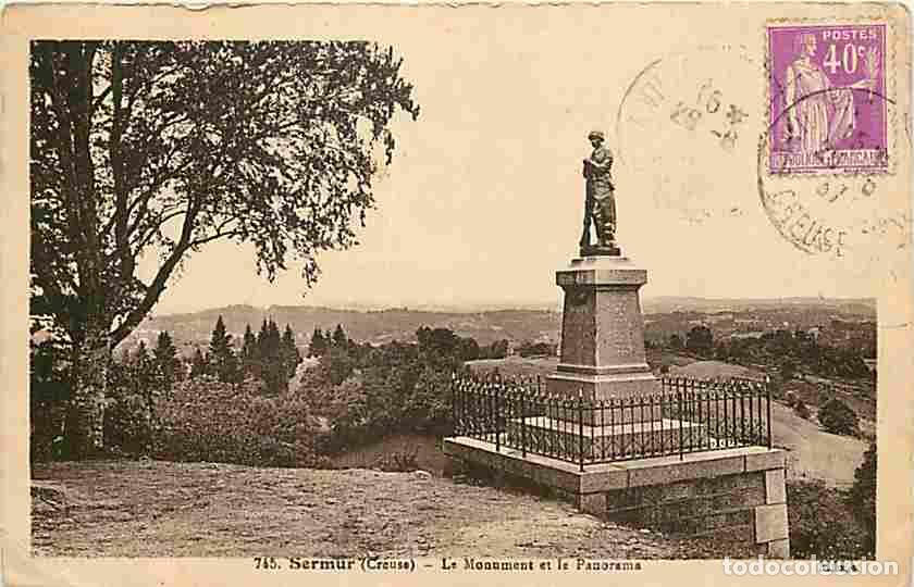 Postales: France - 23 - Sermur - Le Monument et le Panorama - Oblit&eacute;ration ronde de 1937 - Etat pli visible -