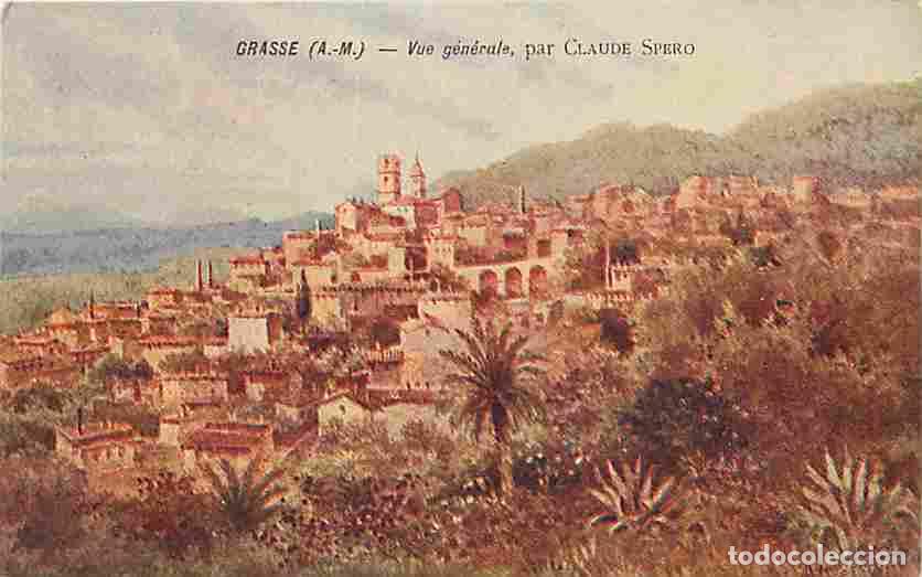 Postales: France - 06 - Grasse - Vue G&eacute;n&eacute;rale - Peinture de Claude Spero - Carte Publicitaire Macaroni Rivoire