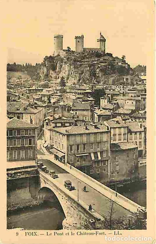Postales: France - 09 - Foix - Le Pont et le Ch&acirc;teau Fort - Anim&eacute;e - Automobiles - Voyag&eacute;e en 1935 - Correspon