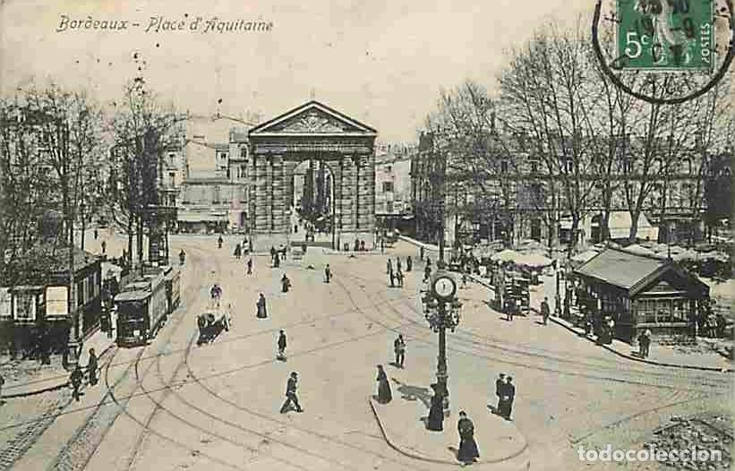 Postkarten: France - 33 - Bordeaux - Place d'Aquitaine - Anim&eacute;e - Tramway - Horloge - Oblit&eacute;ration ronde de 1907