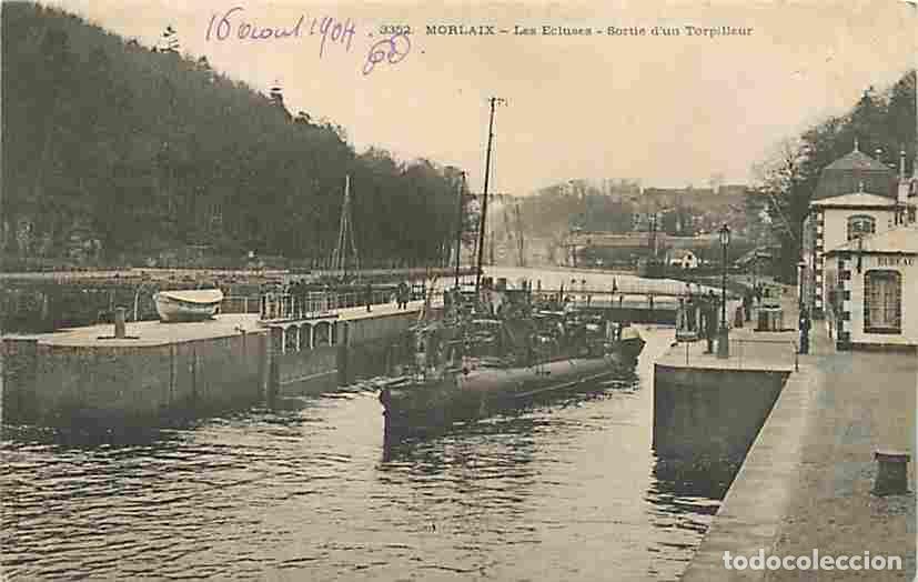 Postkarten: France - 29 - Morlaix - Les Ecluses - Sortie d'un Torpilleur - Anim&eacute;e - Oblit&eacute;ration ronde de 1904 -