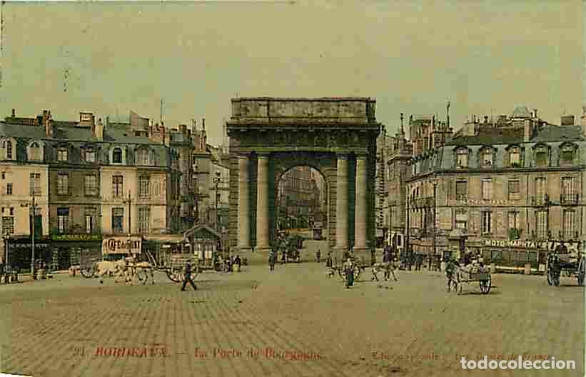 Postales: France - 33 - Bordeaux - La Porte de Bourgogne - Anim&eacute;e - Coloris&eacute;e - Attelage de Chevaux - Commerce