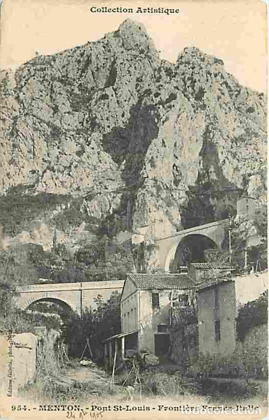 Cartoline: France - 06 - Menton - Pont Saint Louis - Fronti&egrave;re France Italie - Etat pli visible - CPA - Voir Sc