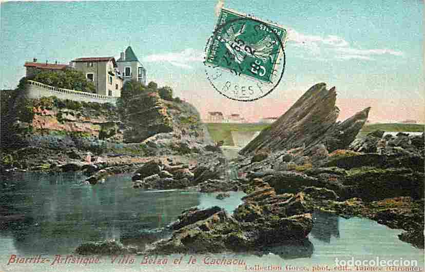 Postales: France - 64 - Biarritz - Villa Belza et le Cachaou - Coloris&eacute;e - Oblit&eacute;ration ronde de 1910 - Rocher