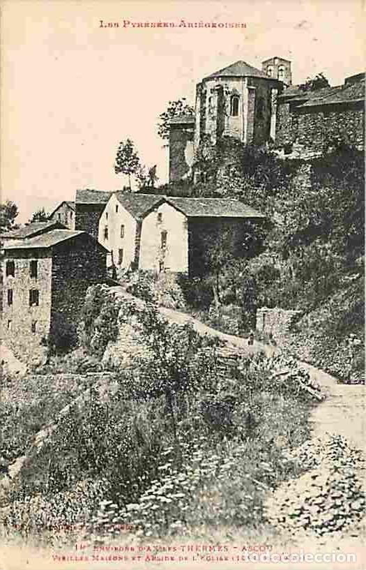 Cartes Postales: France - 09 - Ascou - Vieilles maisons et abside de l'Eglise - Oblit&eacute;ration ronde de 1938 - CPA - Vo
