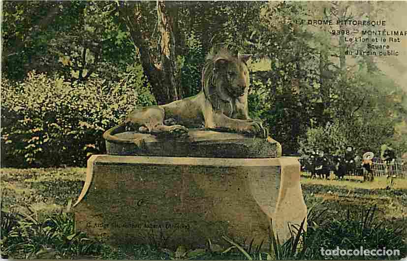 Postales: France - 26 - Mont&eacute;limar - Square du Jardin Public - Le lion et le rat - Sculpture - CPA - Voir Scan