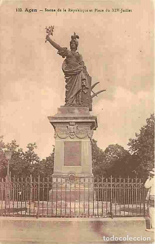Postales: France - 47 - Agen - Statue de la R&eacute;publique et Place du 14 Juillet - Anim&eacute;e - Oblit&eacute;ration ronde de