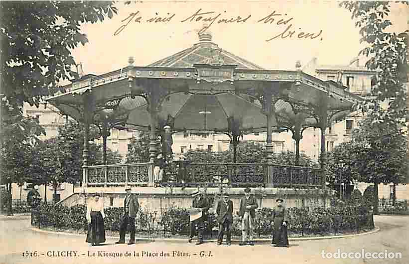 Postkarten: France - 92 - Clichy - Le Kiosque de la Place des F&ecirc;tes - Anim&eacute;e - Correspondance - Oblit&eacute;ration ron