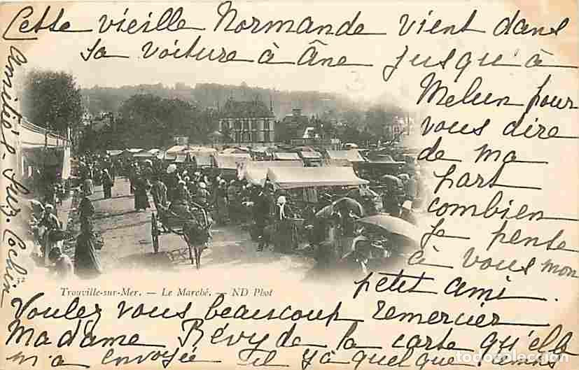 Postales: France - 14 - Trouville sur Mer - Le March&eacute; - Anes - Attelage - Pr&eacute;curseur - Correspondance - CPA -
