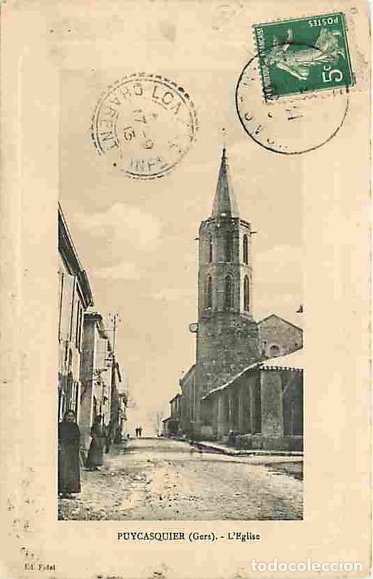 Postais: France - 32 - Puycasquier - L'Eglise - Anim&eacute;e - Oblit&eacute;ration ronde de 1913 - Etat l&eacute;ger pli visible