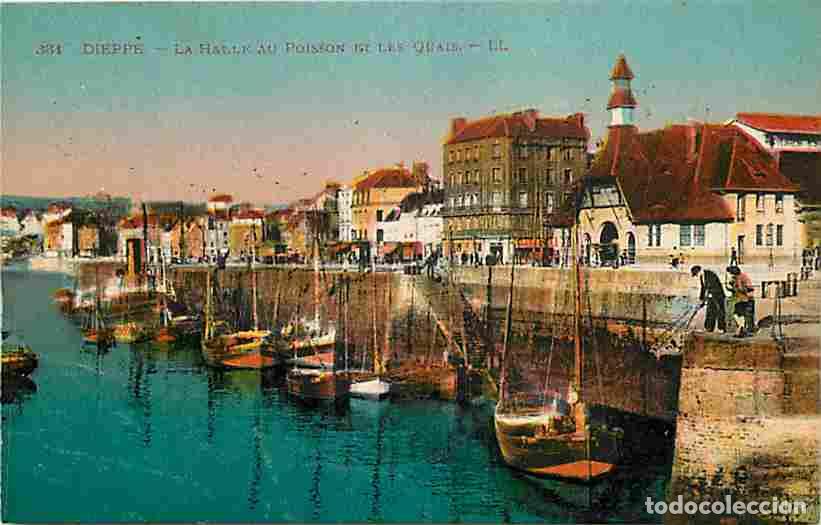 Postales: France - 76 - Dieppe - La Halle au Poisson et les Quais - Anim&eacute;e - Coloris&eacute;e - Carte Neuve - CPA - V